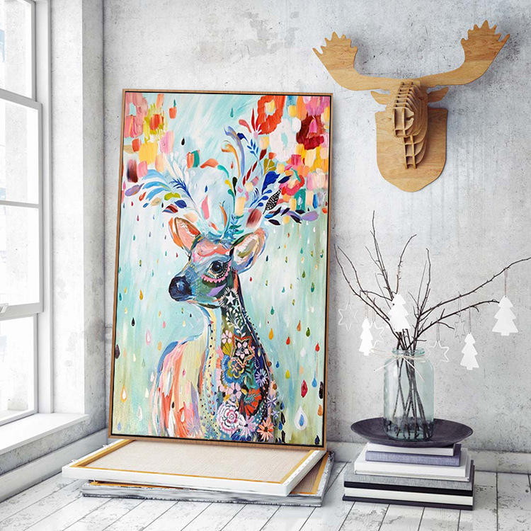 纯手工十字绣成品七彩鹿发财麋鹿2020新款竖款玄关客厅挂画新款晶