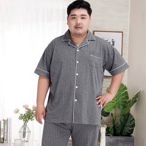 男士睡衣加肥加大薄款 短袖长裤 纯棉夏季中老年 胖子特大码300斤