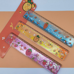 胡萝卜流沙尺子ins减压水晶透明入油直尺20cm多功能格尺带波浪