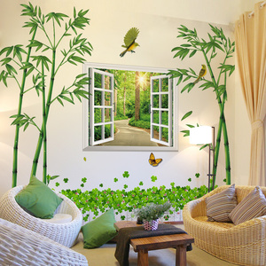创意3d立体墙贴纸贴画客厅背景墙装饰墙画风景山水画布景自粘壁画