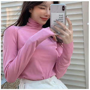 高领打底衫女秋冬2020年新款内搭长袖套头针织衫洋气修身粉色上衣