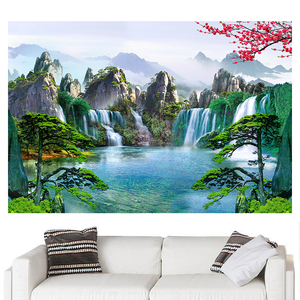 流水生财招财风水聚财山水瀑布装饰画客厅办公室墙贴画壁画自粘画