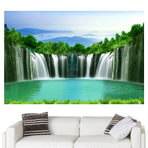 高山瀑布聚财招财装饰画聚宝盆风水壁画黄果山瀑布客厅办公山水画