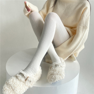 白色连裤袜秋冬麻花竖条纹打底裤女纯棉针织加厚款保暖灰色打底袜