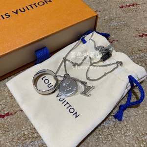 美鱼英国代购 lv路易威登monogram吊坠项链 银色 指环正品 m62485