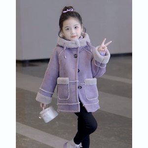 韩国童装2024新款女童加绒外套韩版秋冬季儿童加厚皮毛一体大衣