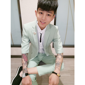 社会精神小伙西装男套装韩版修身夜店发型师西服两件套伴郎服2018