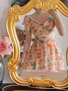 致卡萝-蜂蜜味的汤匙-荡领复古1950s彩色多巴胺甜妹无袖连衣裙