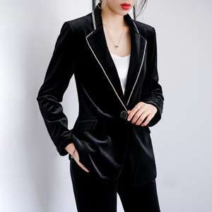 黑色金丝绒西装外套女高级感秋冬高端气质女神范职业装西服套装冬