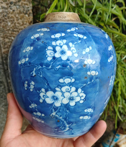 高仿清代青花冰梅图陶瓷小罐高仿古清代陶瓷小罐发色漂亮挣人气价