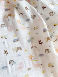 日本订单A类无荧光剂精梳纯棉双层棉纱布料 卡通婴儿床单睡衣面料