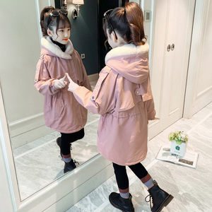 韩国女童外套秋冬装2023新款儿童中长款加绒加厚派克服夹棉上衣潮