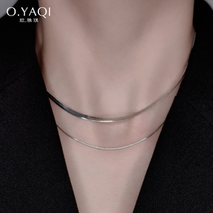 时尚双层蛇骨链钛钢镀18K金项链简约个性锁骨链气质女颈链饰品