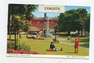 英国 空白 老明信片 德文郡 exmouth 纪念碑花园 小折痕 几点撕痕