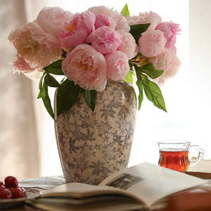 青花瓷花器中式复古陶瓷陶罐创意做旧工艺冰裂纹装饰法式家居花瓶