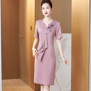 2022夏装新款妈妈结婚参加婚礼喜婆婆婚宴高贵礼服婚礼连衣裙夏女