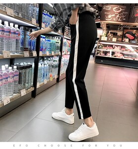 胖mm三道杠春夏缩口阔腿春季加肥健身房女生v女生裤学生女韩版束相机女生4图片