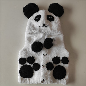 纯手工编织毛衣成品宝宝珊瑚绒线马甲儿童卡通熊猫外套亲子定做特
