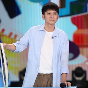 快乐大本营李维嘉同款衬衫韩版简约蓝色格纹翻领单排扣开衫男女潮