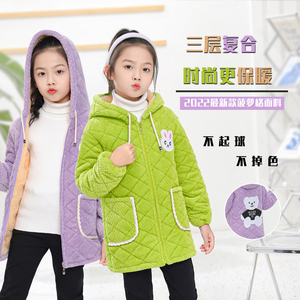 新款儿童秋冬季菠萝格罩衣韩版男女三层加绒加厚防脏家居服厚棉服