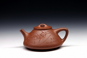 李寒勇原作 打样 红降坡泥摹古子冶石瓢 黄龙山原矿 20目刻绘竹子