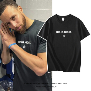 2022库里同款night.night短袖男晚安睡觉庆祝姿势t恤篮球纯棉衣服