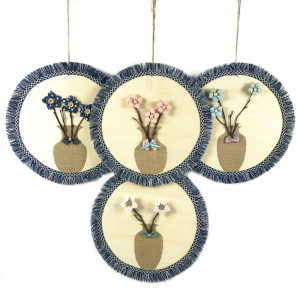 幼儿园创意环创装饰材料特色民族风挂饰青花流苏圆形木质diy吊饰