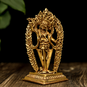 佛教品 伏魔金刚摆件尼泊尔手工铜鎏金金刚杵金刚手护法神 12cm