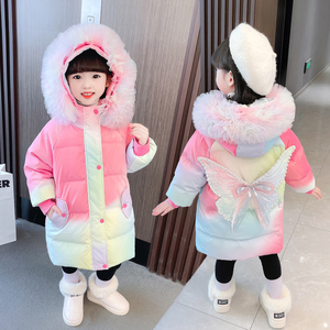 女童棉服冬装2022新款儿童洋气羽绒棉衣女宝宝彩色中长款冬季外套