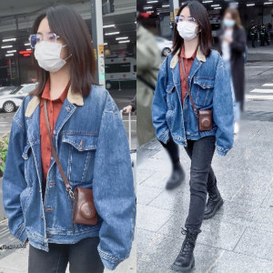 欧洲谭松韵同款复古拼接蓝色长袖宽松牛仔外套休闲夹克上衣女2021