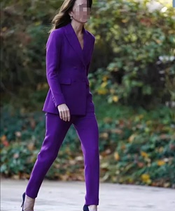 欧洲凯特王妃同款紫色西装套装女名媛秋修身正式双排扣小脚九分裤