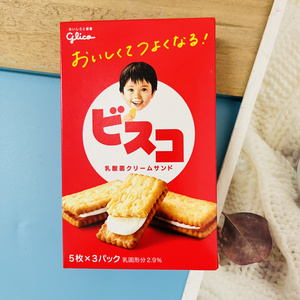 日本 固力果 高钙乳酸菌奶油夹心饼干64.5g含乳酸菌15枚入 新日期