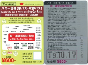 日本交通卡:京都巴士一日旅游票(已使用,仅供收藏)