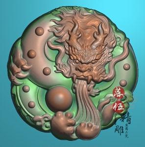随形霸气厚装龙新款1927盘龙圆牌生肖龙牌大头龙精雕图玉雕灰度图