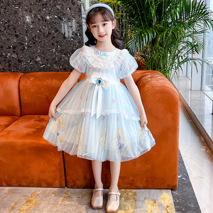 儿童装2022夏季女童甜美少女战士蕾丝边连衣裙小女孩公主蓬蓬裙子