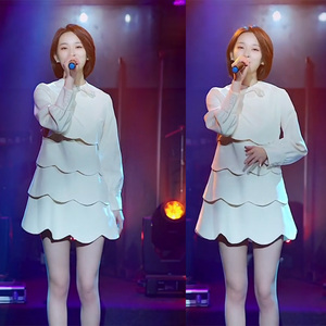 可昕抖音同款2021春季新款时尚气质名媛风高腰层层花边蛋糕连衣裙