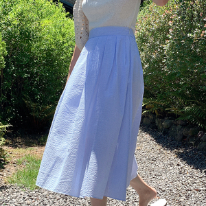 hellojune韩国东大门代购甜美小姐姐天蓝色百褶松紧高腰半裙