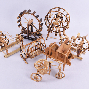 竹制品创意摆件复古怀旧水车模型玩具居家装饰桌面摆设竹制风车