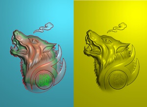 精雕图 挂件图 浮雕图 玉雕图 电脑雕刻图 狼头 此图为精雕图