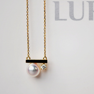 『薇家』T设计小平衡。日本高品质Akoya海水珍珠镶钻石18K金项链