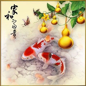 新款5d魔方钻石满钻家和富贵锦鲤年年有余葫芦客厅风景十字绣金鱼