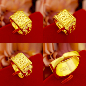 越南沙金戒指男女士镀古法素圈黄金999结婚情侣款指环不掉色首饰