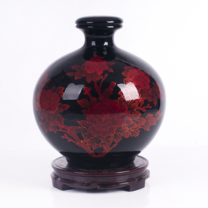 景德镇黑水晶牡丹陶瓷五斤装密封白酒坛子 5斤装圆球空酒瓶 酒具