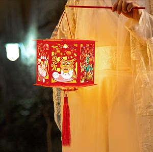新年春节正月十五元宵节花灯儿童手提发光灯笼手工diy制作材料包