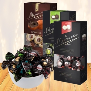 俄罗斯巧克力进口黑美人糖果提拉米苏椰蓉松露味夹心礼盒装200克