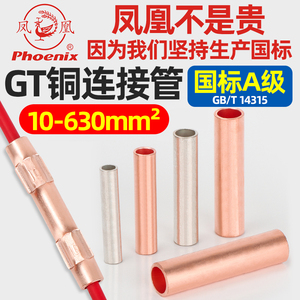 凤凰GT铜管铜连接管国标A级加厚紫铜电线直接电缆对接管接线端子