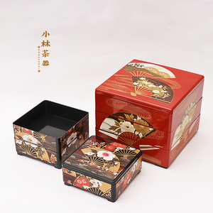 日本进口山中漆器三重舞扇首饰盒 饰品珠宝收纳盒 干果盒