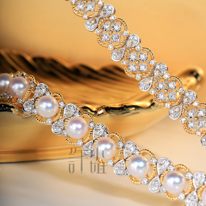 许小姐珠宝定制-【best wishes】钻石珍珠手链满真钻女定制18k金