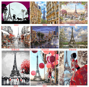 数字油画diy 城市风景客厅挂画 沙发背景墙装饰画 巴黎埃菲尔铁塔
