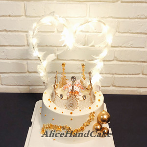 网红创意羽毛皇冠双层生日蛋糕送女士神款孩儿童全国北京同城配送